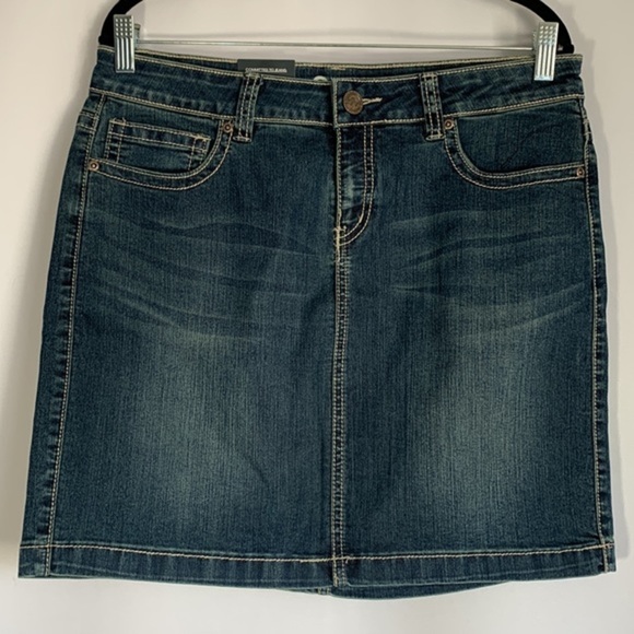 Warehouse One Dark Blue Denim Mini Mid Length Skirt NWT - Picture 1 of 8